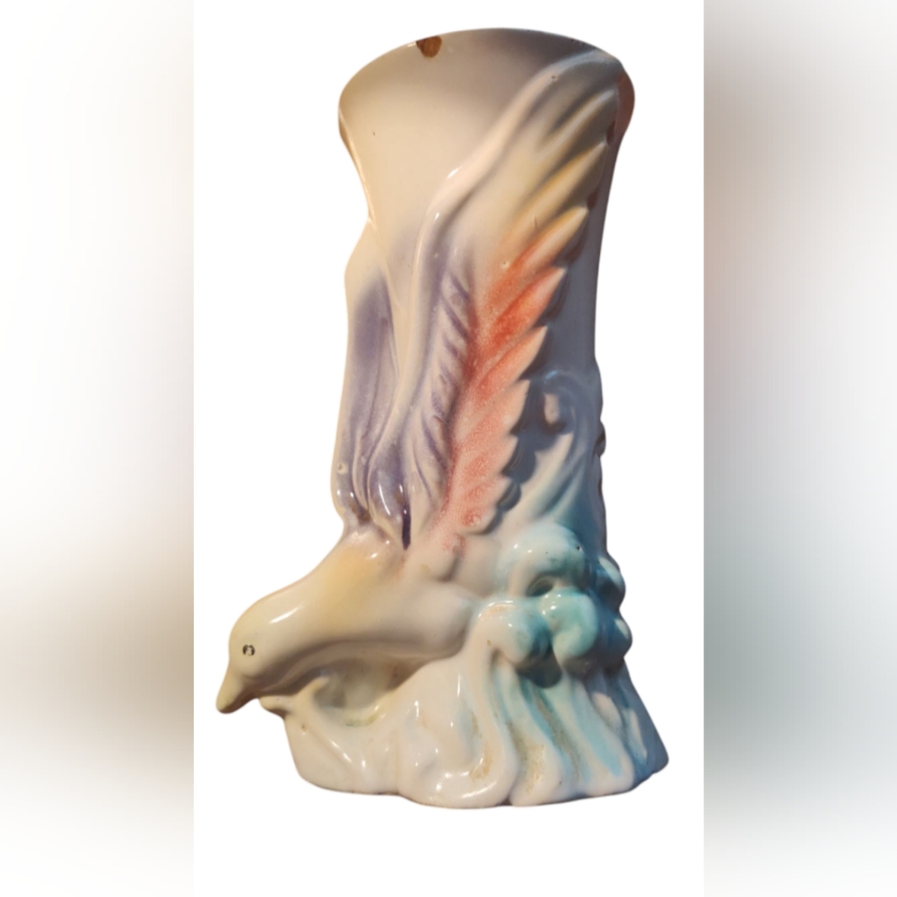 Vintage 1940's Bird of Paradise Multicolor Ceramic Wall Pocket Vase Shabby Chic